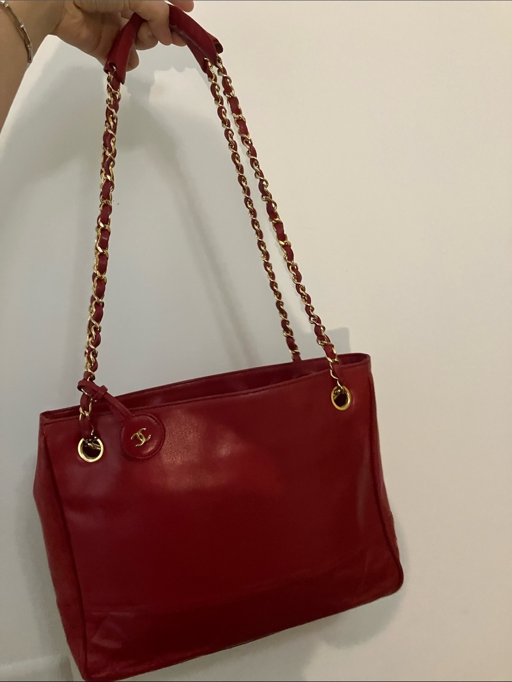 Chanel Red Lambskin Tote